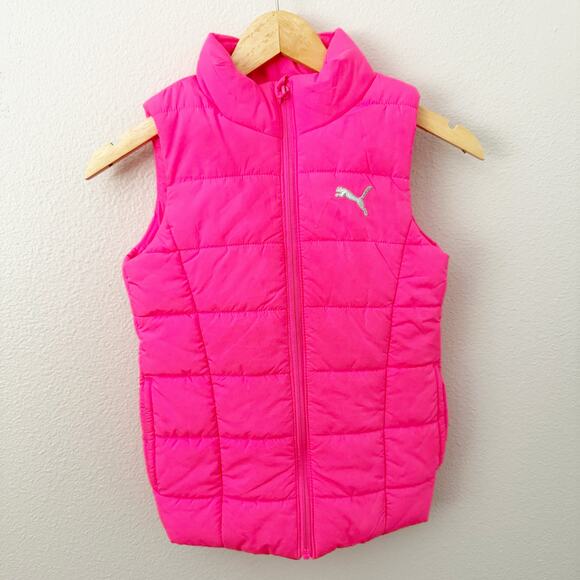 PUMA | Hot Bright Pink Full Zip Puffer Vest Winter Silver Logo | Small (7/8) - Picture 1 of 4